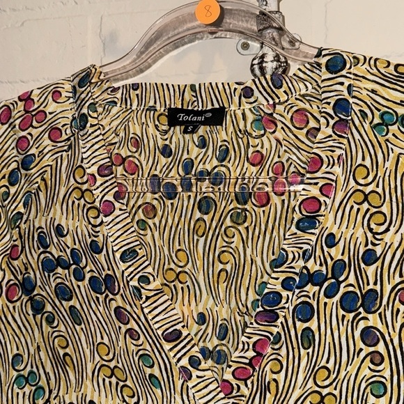 Tolani silk dress drawstring waist v neck small lined bottom ruffle - Picture 7 of 7